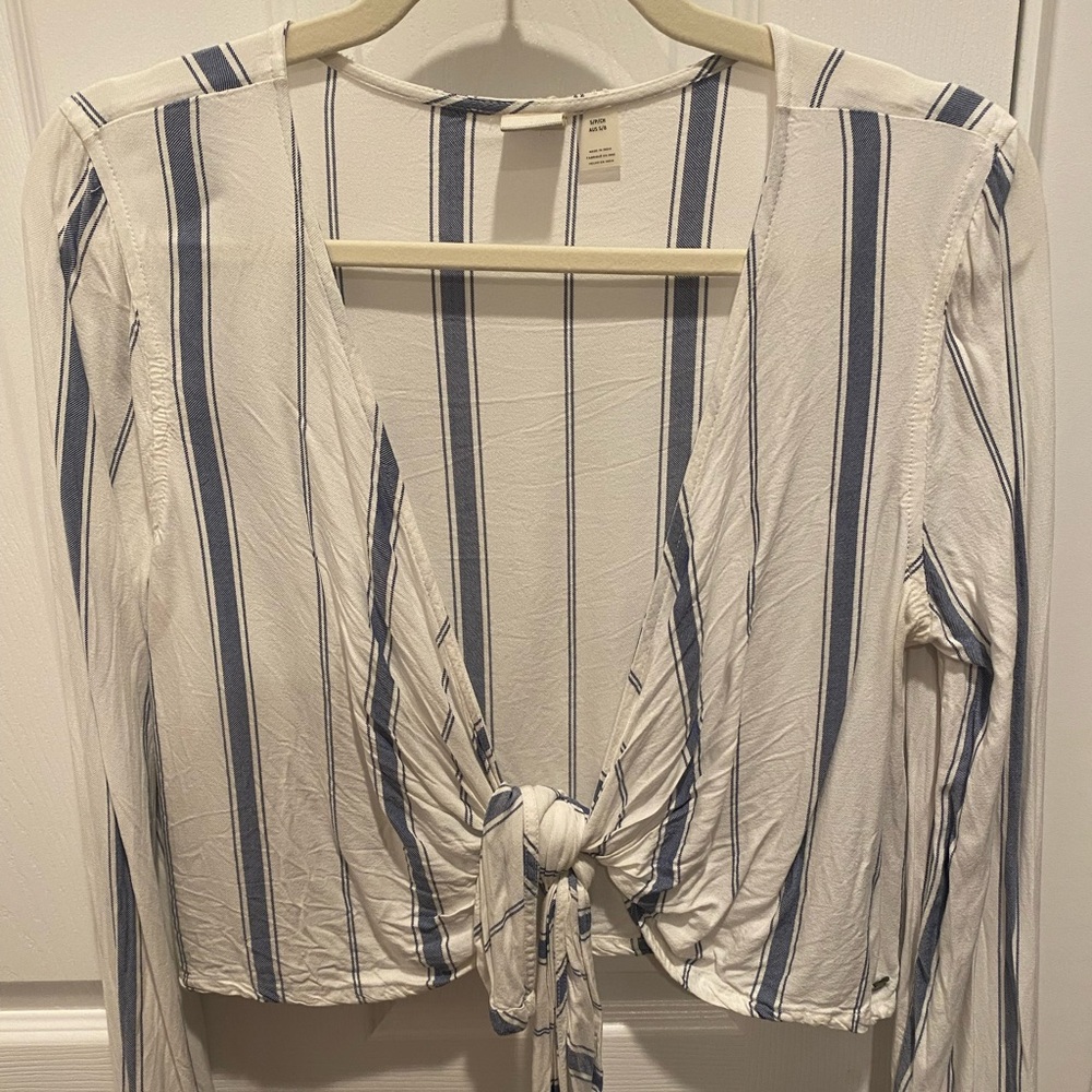 Striped Tie-Front Top - Blue and White